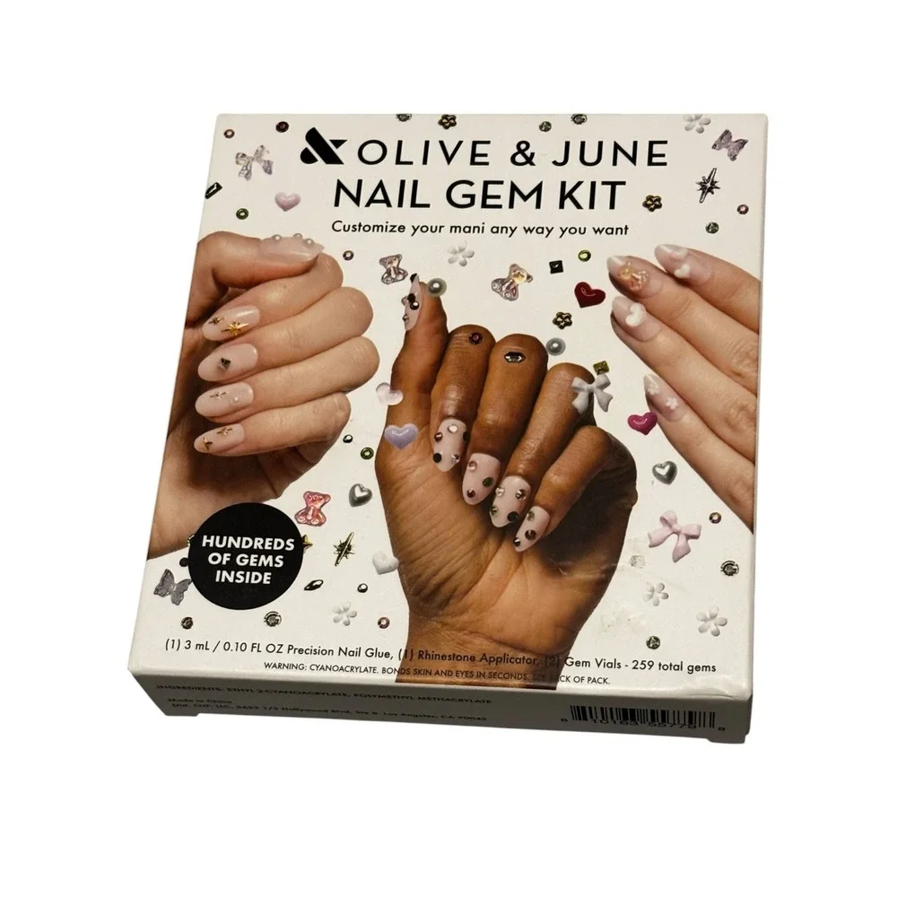 Olive & June Nail Gem Kit DIY Manicure 259 Gems Applicator & Precision Glue NEW